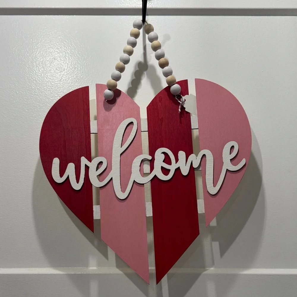 Handmade Pink and Red Heart Welcome Sign